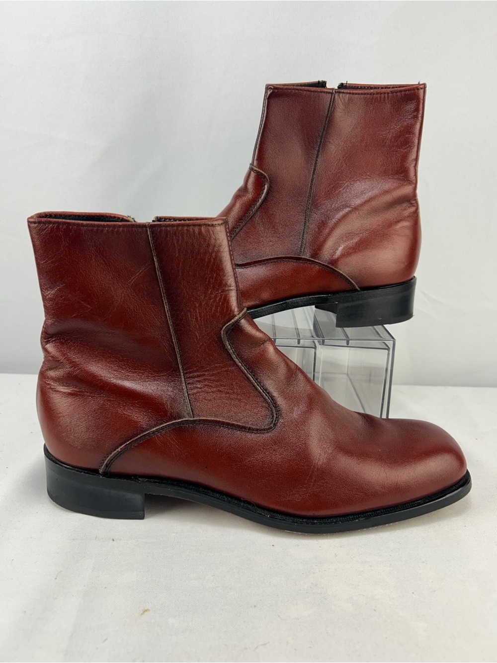 Vintage MT SHAW Leather Dress Boots Burgundy Maroon Zip Mens 12D Sq Toe 95000